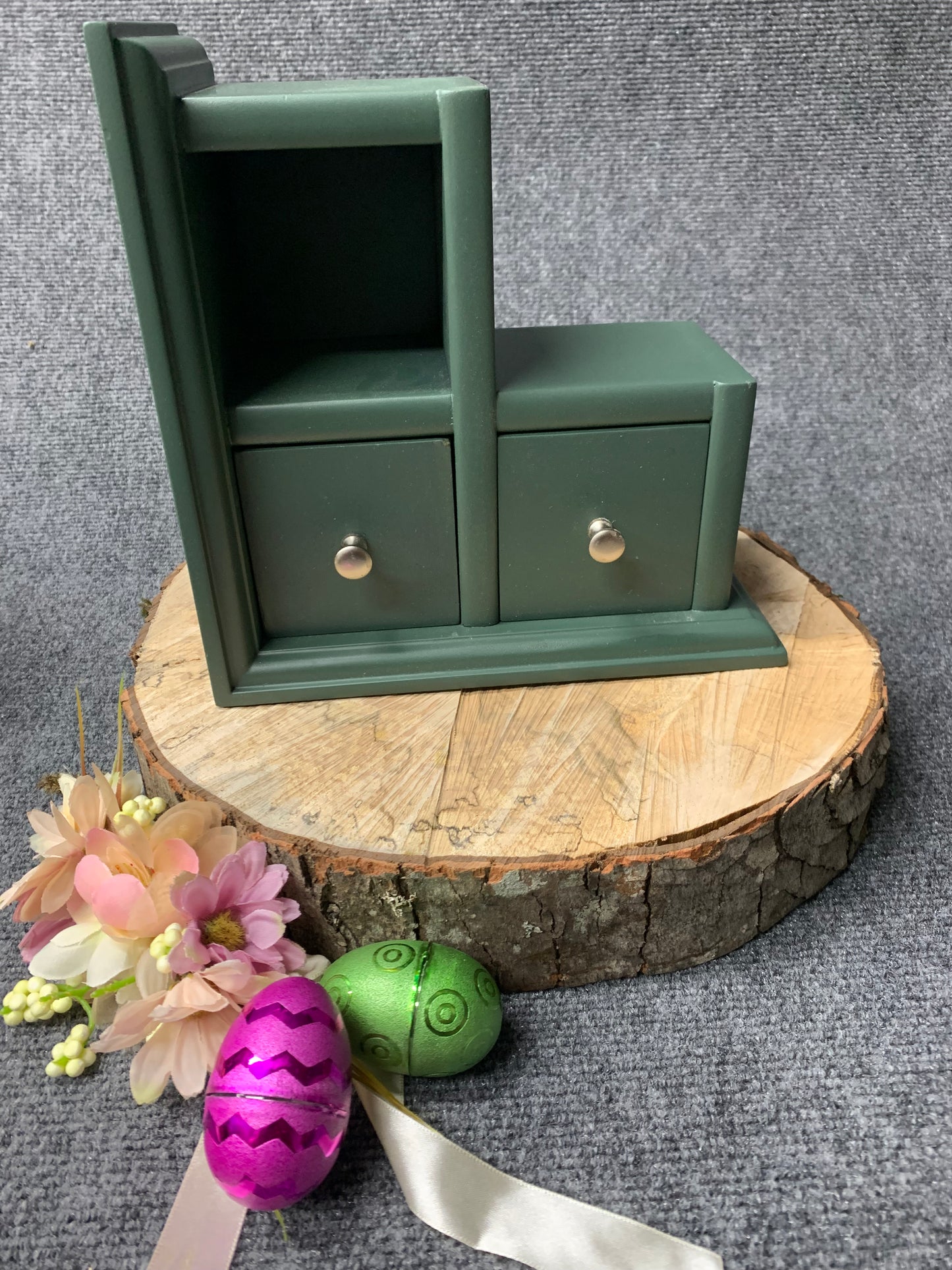 Green Wood L-Shape Box with Drawers