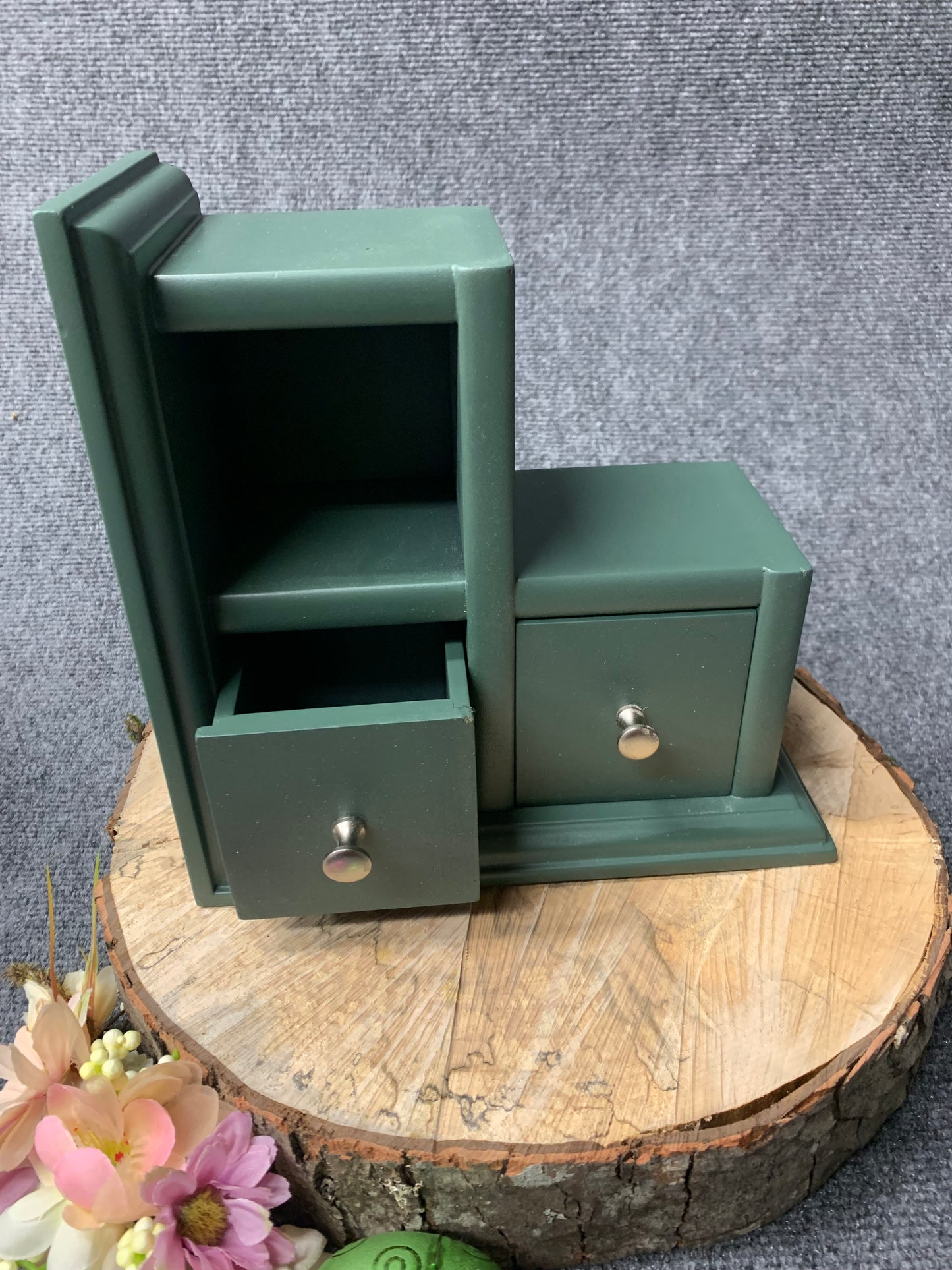 Green Wood L-Shape Box with Drawers